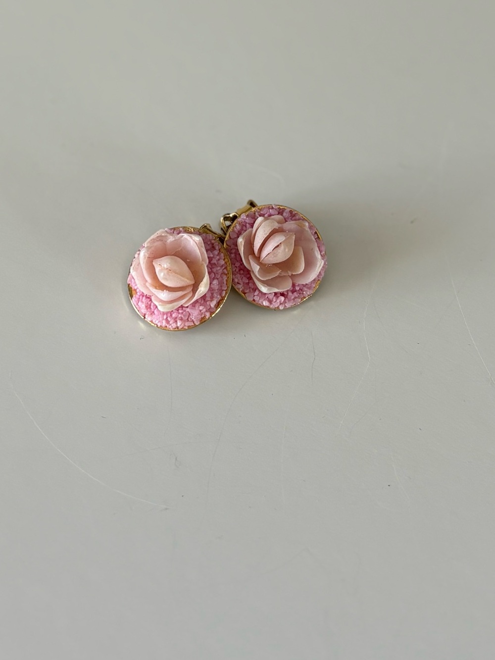Pink Rose Button Clip-On Earrings